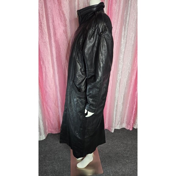 Midway Vintage Leather Collection Black Long Trench Coat Size Large Men's - Picture 8 of 16